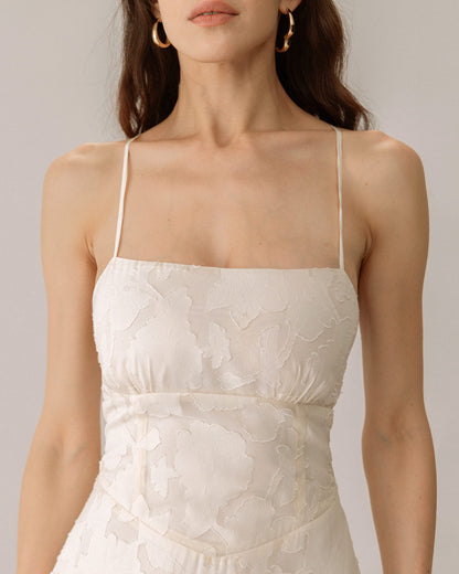 Blue Jacquard Ruched Slip Maxi Dress