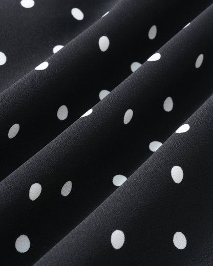 Black Mandarin Collar Polka Dot Midi Dress