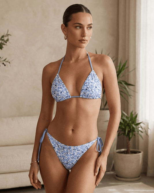 Azul Floral Triángulo Conjunto de bikini