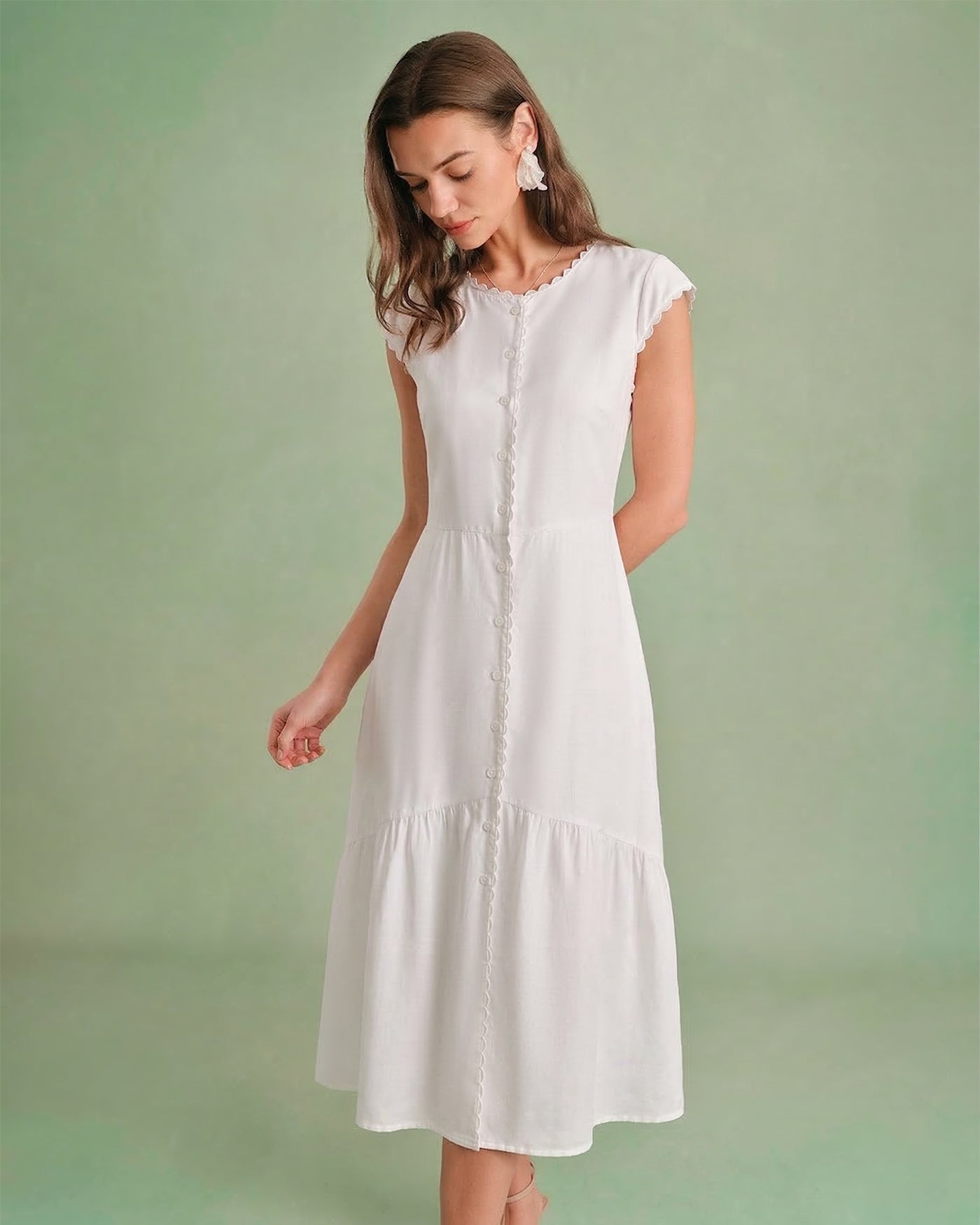 Vestido Midi de Color Liso con Solapa