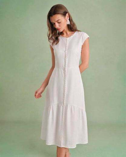 Vestido Midi de Color Liso con Solapa