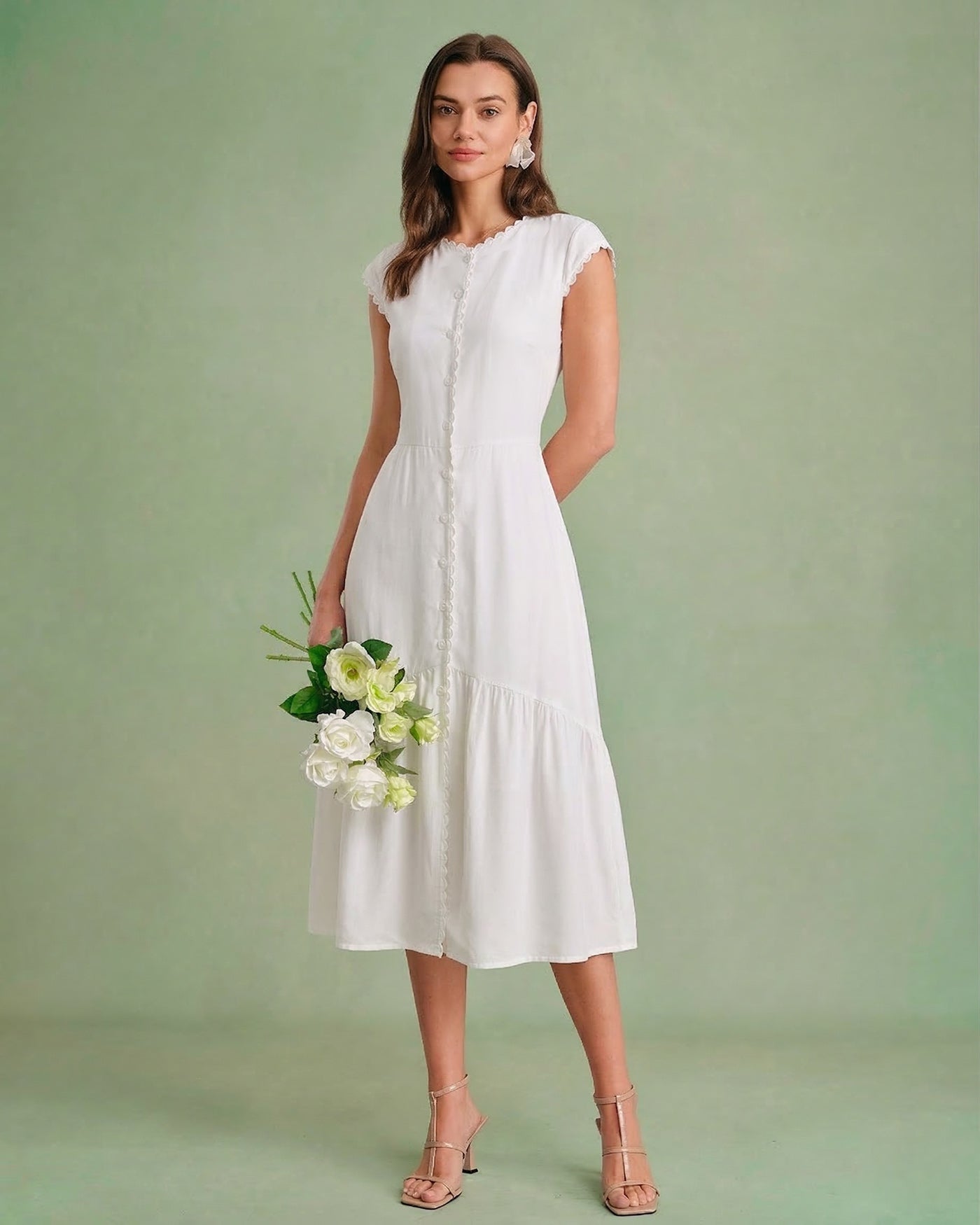 Vestido Midi de Color Liso con Solapa