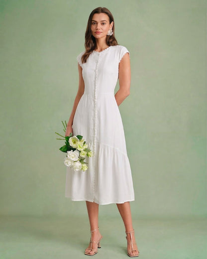 Vestido Midi de Color Liso con Solapa