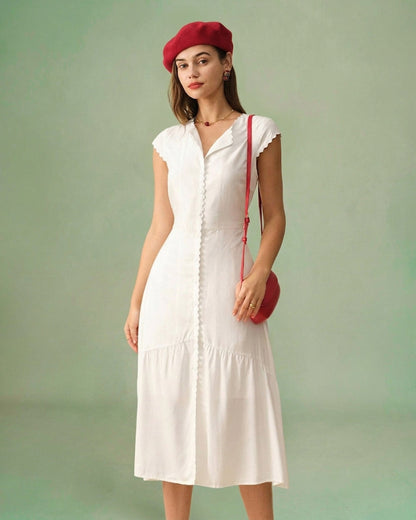 Vestido Midi de Color Liso con Solapa