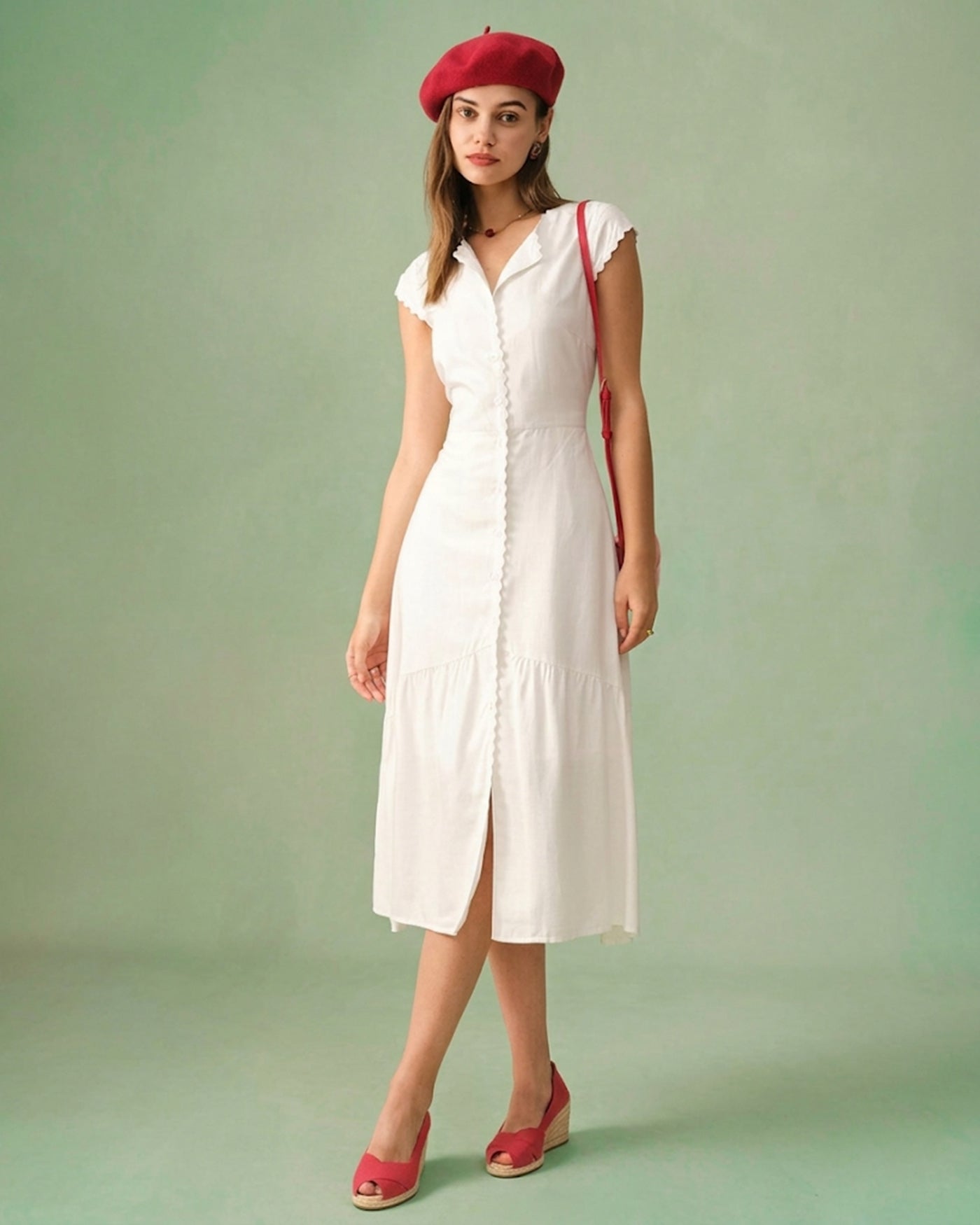 Vestido Midi de Color Liso con Solapa