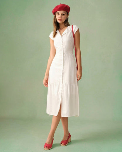 Vestido Midi de Color Liso con Solapa