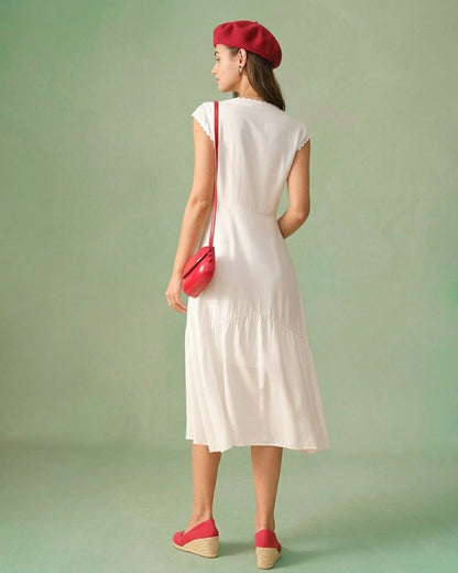 Vestido Midi de Color Liso con Solapa