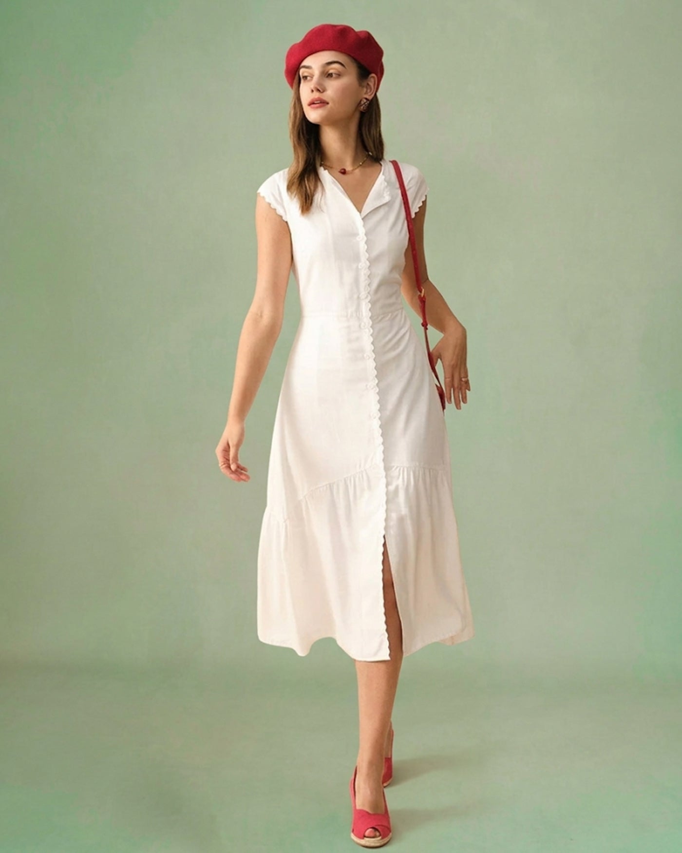 Vestido Midi de Color Liso con Solapa