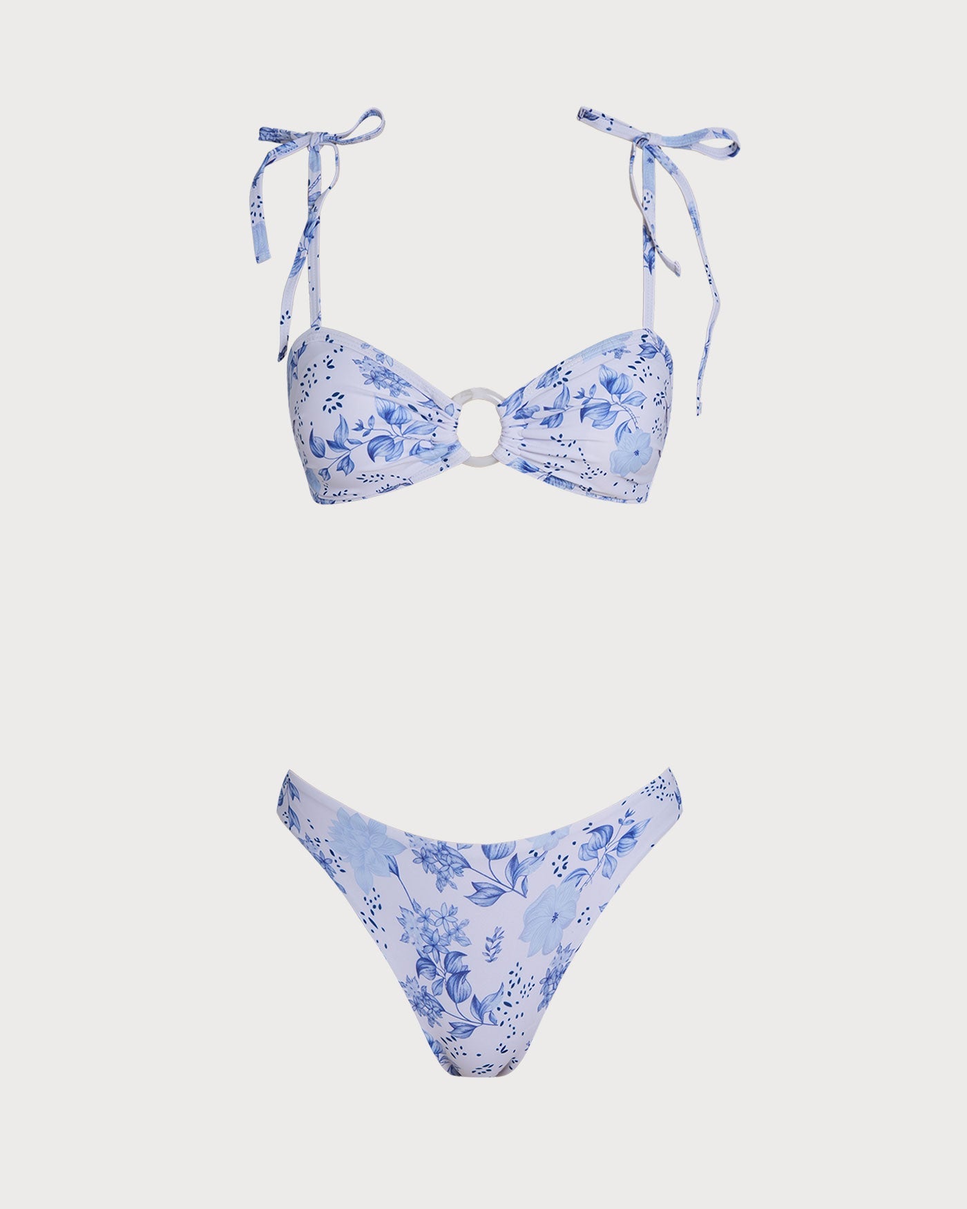 Blanco Floral Con lazo Strap Triángulo Conjunto de bikini