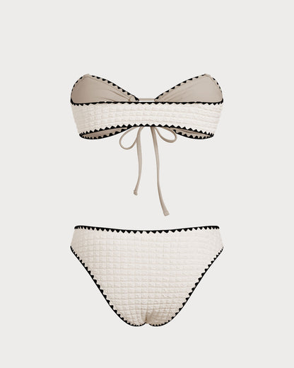 Blanco Bicolor Bandeau Conjunto de bikini
