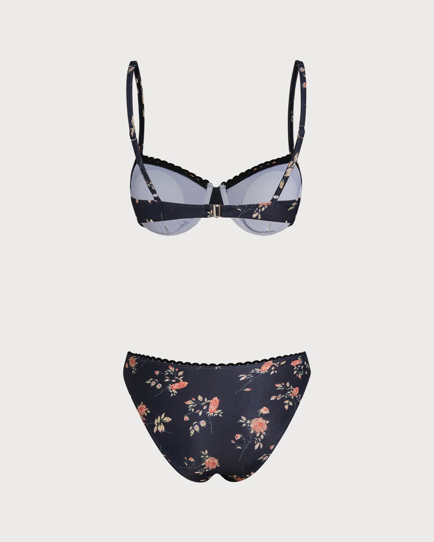 Azul marino Floral Con aro Conjunto de bikini