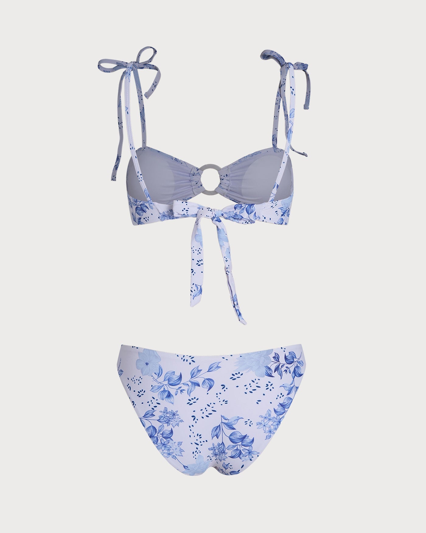 Blanco Floral Con lazo Strap Triángulo Conjunto de bikini