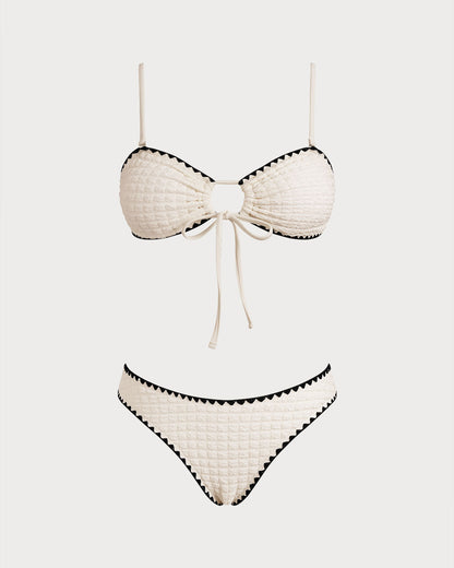 Blanco Bicolor Bandeau Conjunto de bikini