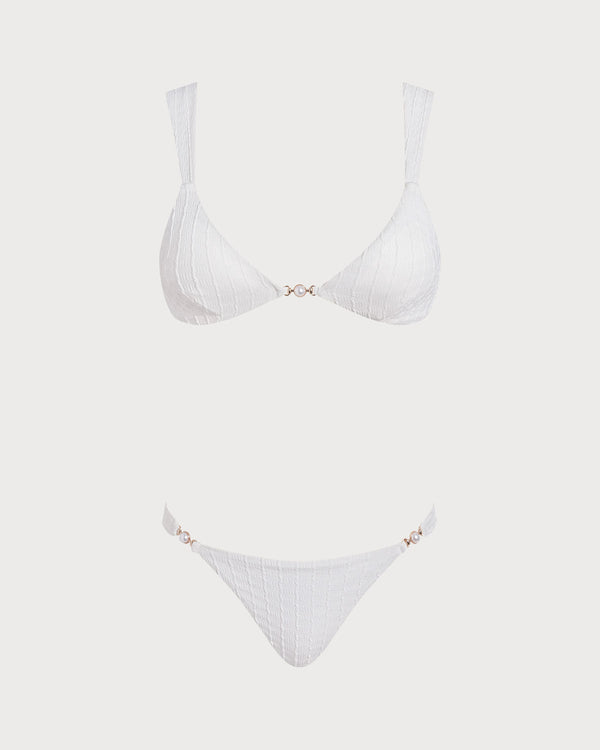Blanco Escote en V Texturizado Bralette Conjunto de bikini