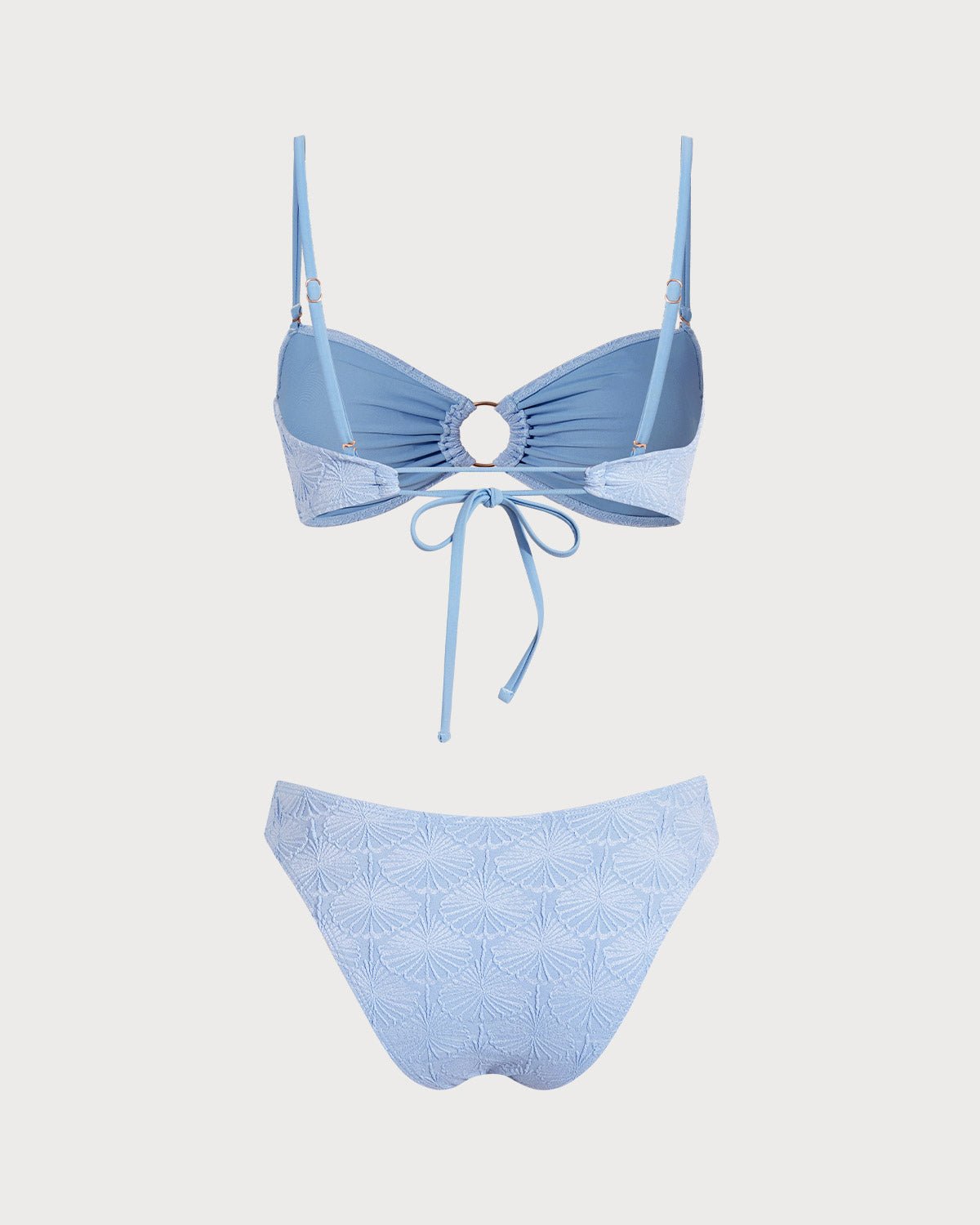 Azul Jacquard Con abertura Conjuntos de bikini