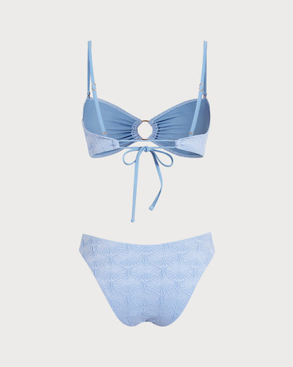 Azul Jacquard Con abertura Conjuntos de bikini