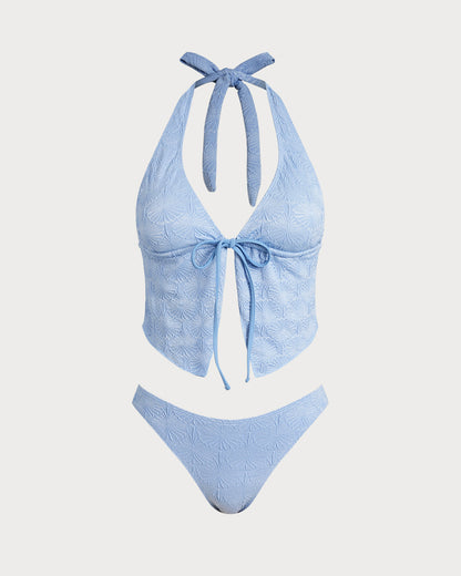 Azul claro Knitted Tankini Conjunto