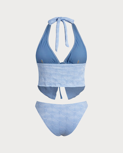 Azul claro Knitted Tankini Conjunto