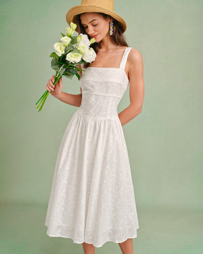 White Square Neck Slip Midi Dress