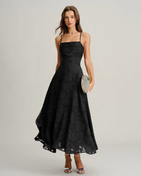 Black Jacquard Slip Maxi Dress