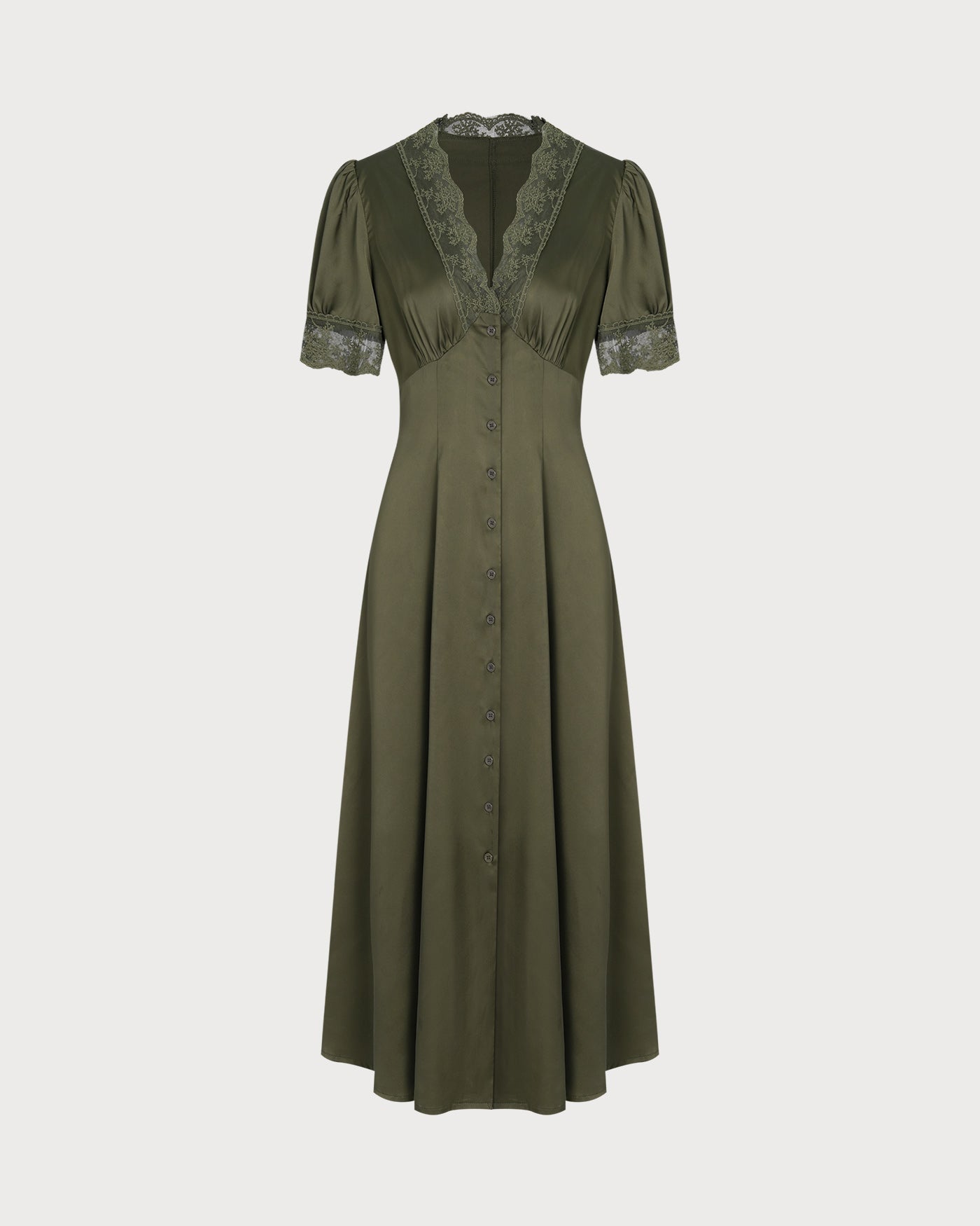 Vestido Midi Verde de Satén con Encaje