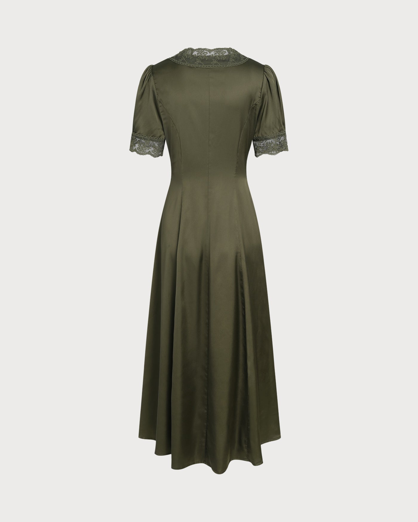 Vestido Midi Verde de Satén con Encaje